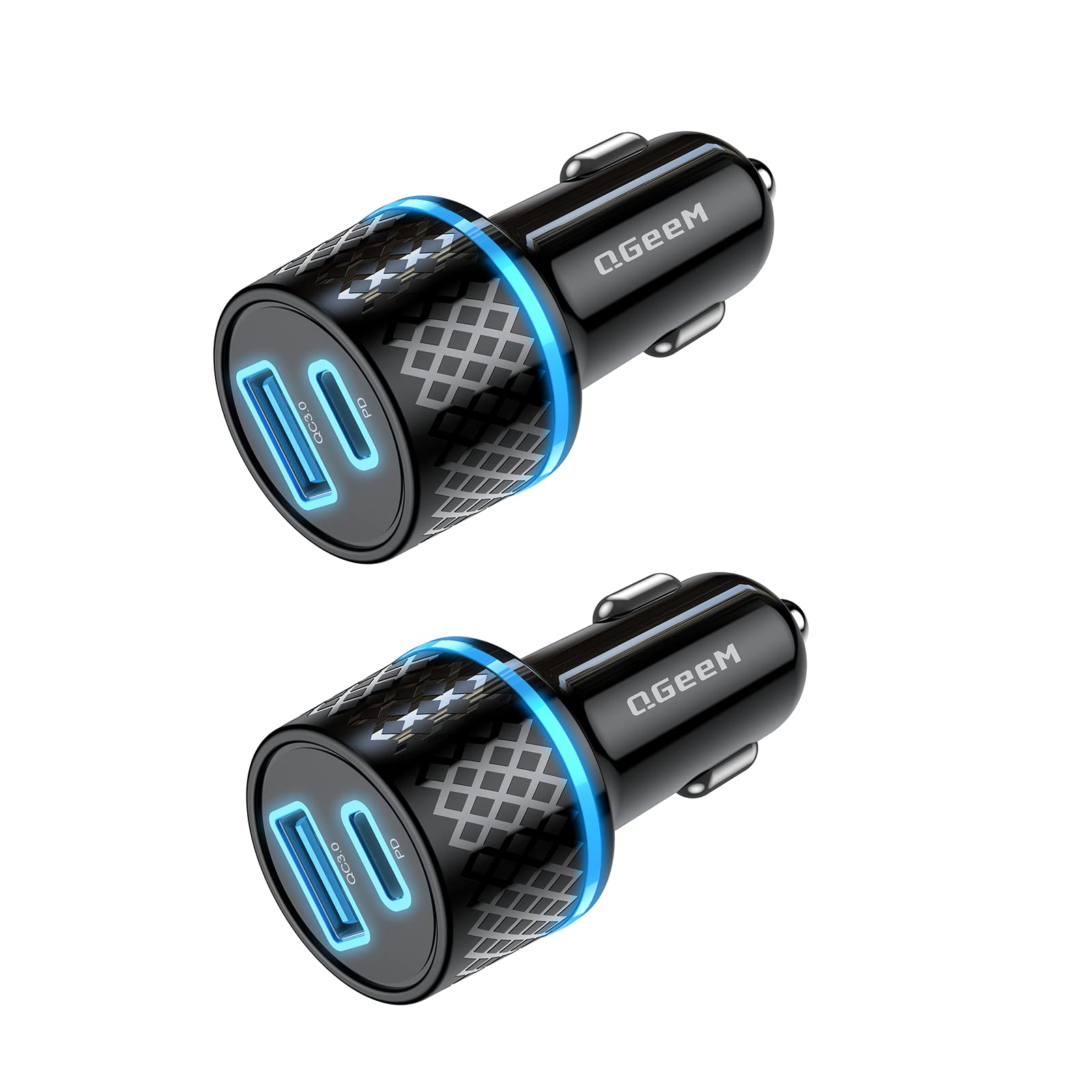 2-Pack QGeeM 42.5W Dual-Port PD & QC 3.0 Car Charger w/ LED Light (Black or White) $7.99 + Free Shipping w/ Prime or on $25+