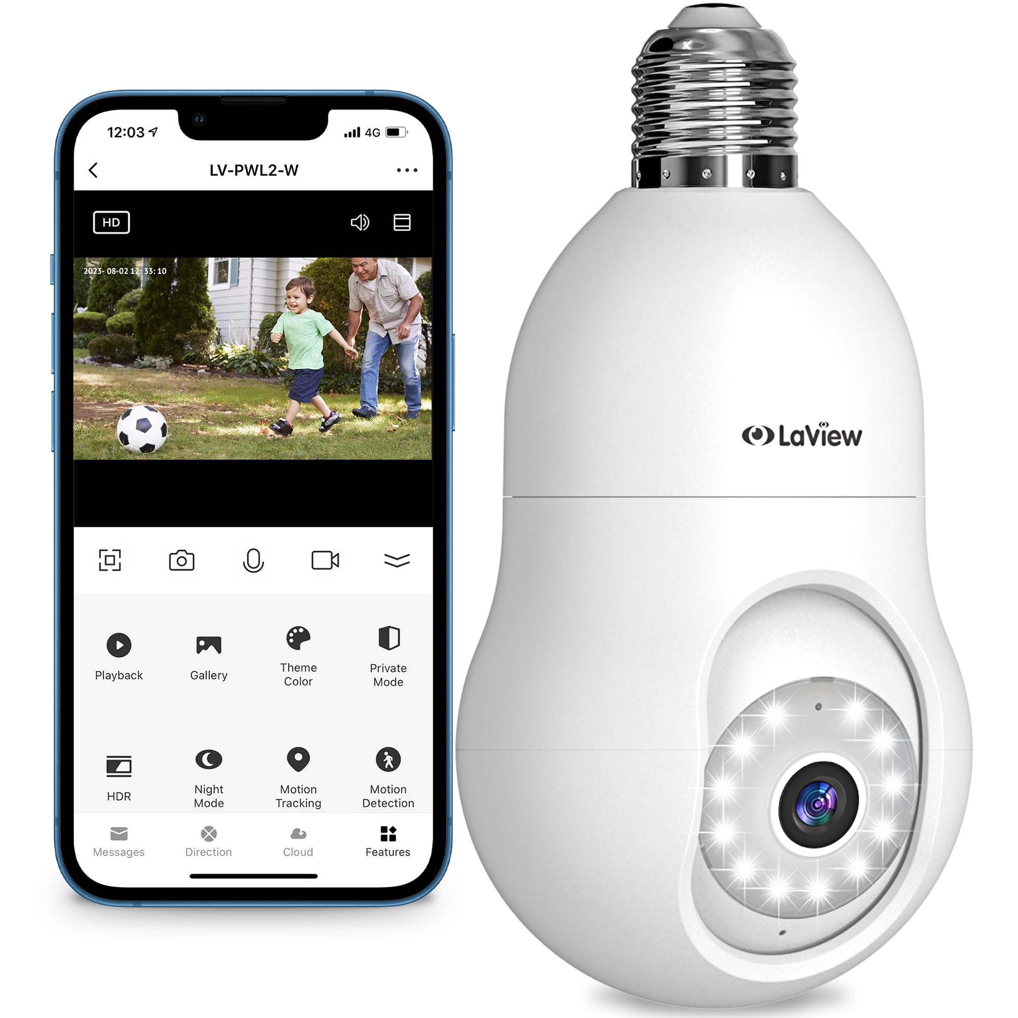 LaView 4MP Bulb Security Camera 2.4GHz,360° 2K Security Camera - $28.79