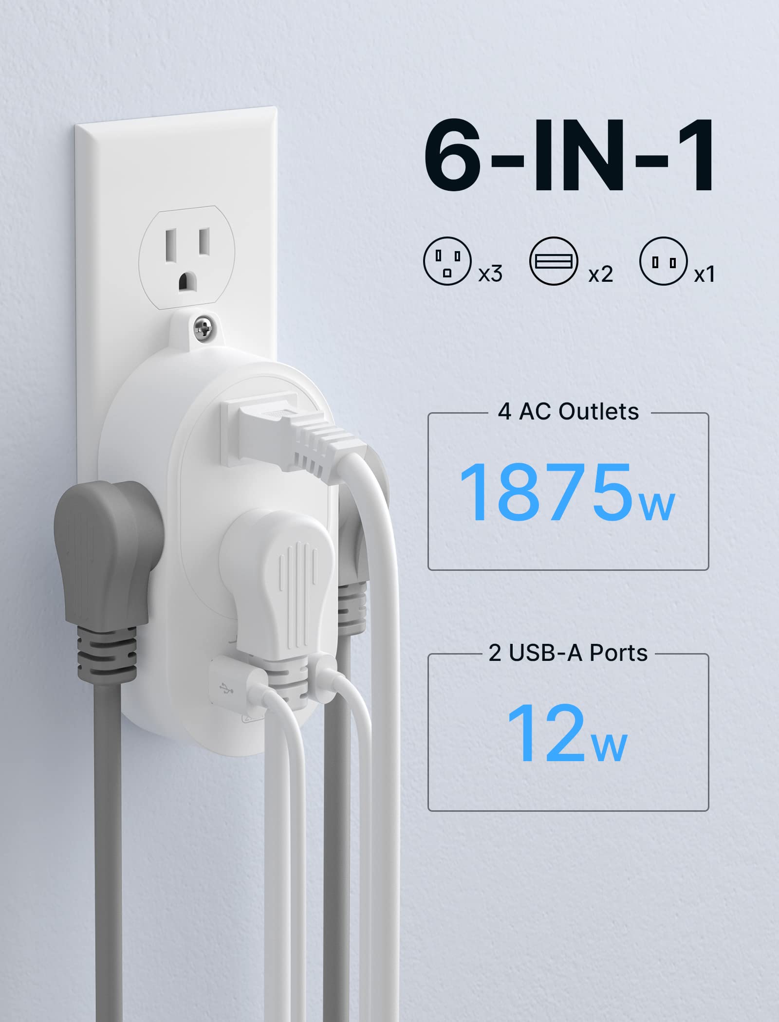 JSAUX Outlet Extenders: 4 Outlet & 2 USB Ports (Smart 2.4A)  $8.99 + FS w/ Prime or Orders $25+