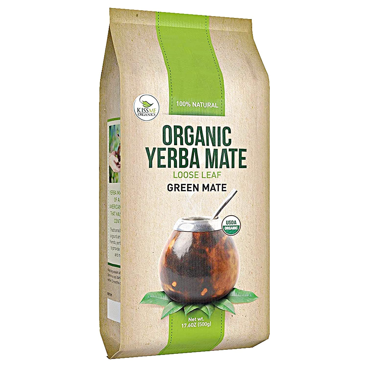 Kiss Me Organics Yerba Mate Tea - 17.6oz 100% Organic, Traditional, Loose Leaf Green Teas for a Hot or Cold Brew $8.52