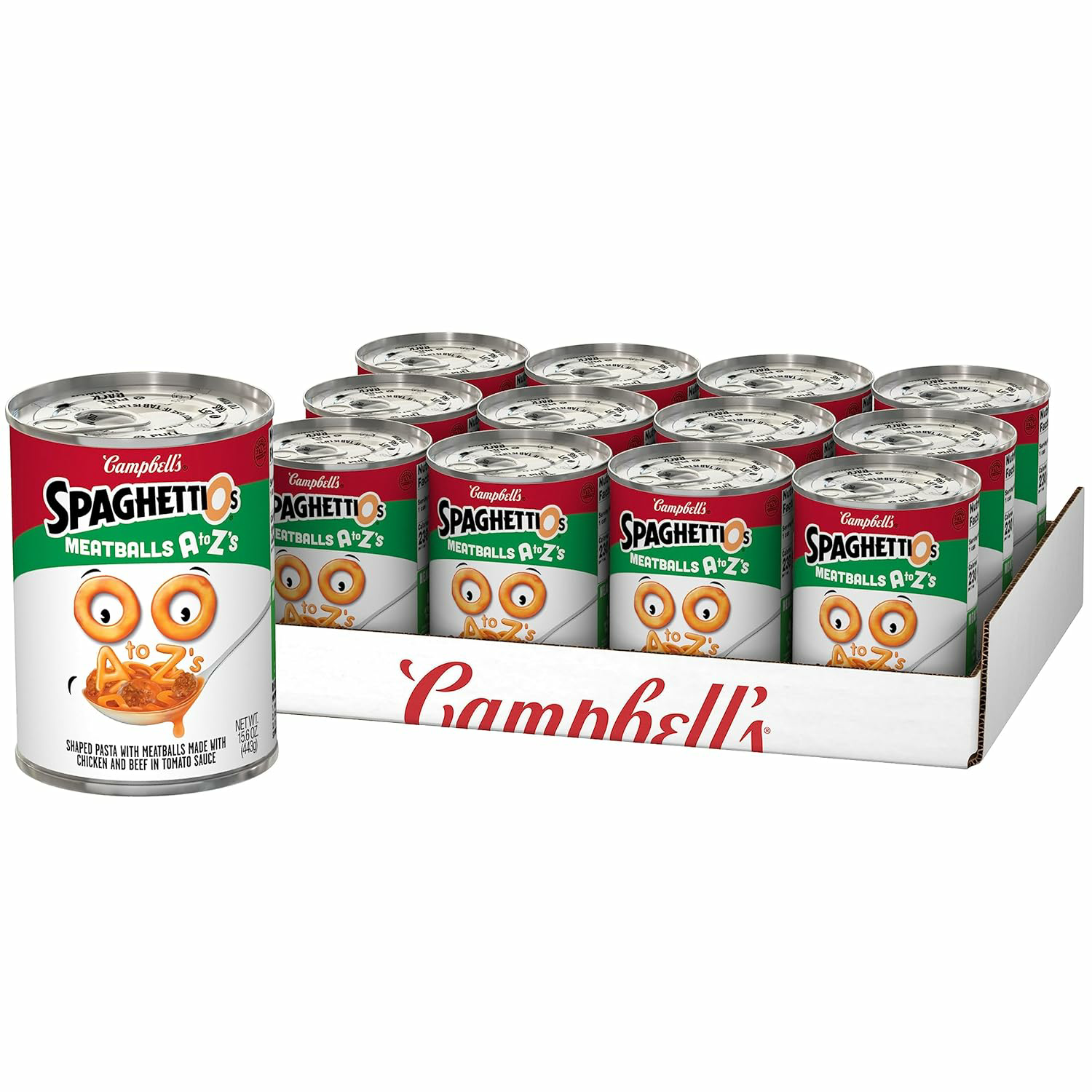 SpaghettiOs A to Z's Canned Pasta with Meatballs, 15.6 oz Can (Pack of 12) $11.19