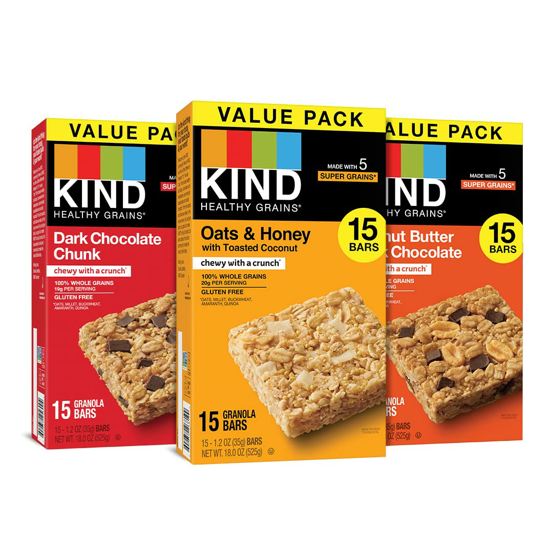 KIND Healthy Grains Bars, Variety Pack, Dark Chocolate Chunk, Oats & Honey, Peanut Butter Snacks, Gluten Free, 45 Count $16.19
