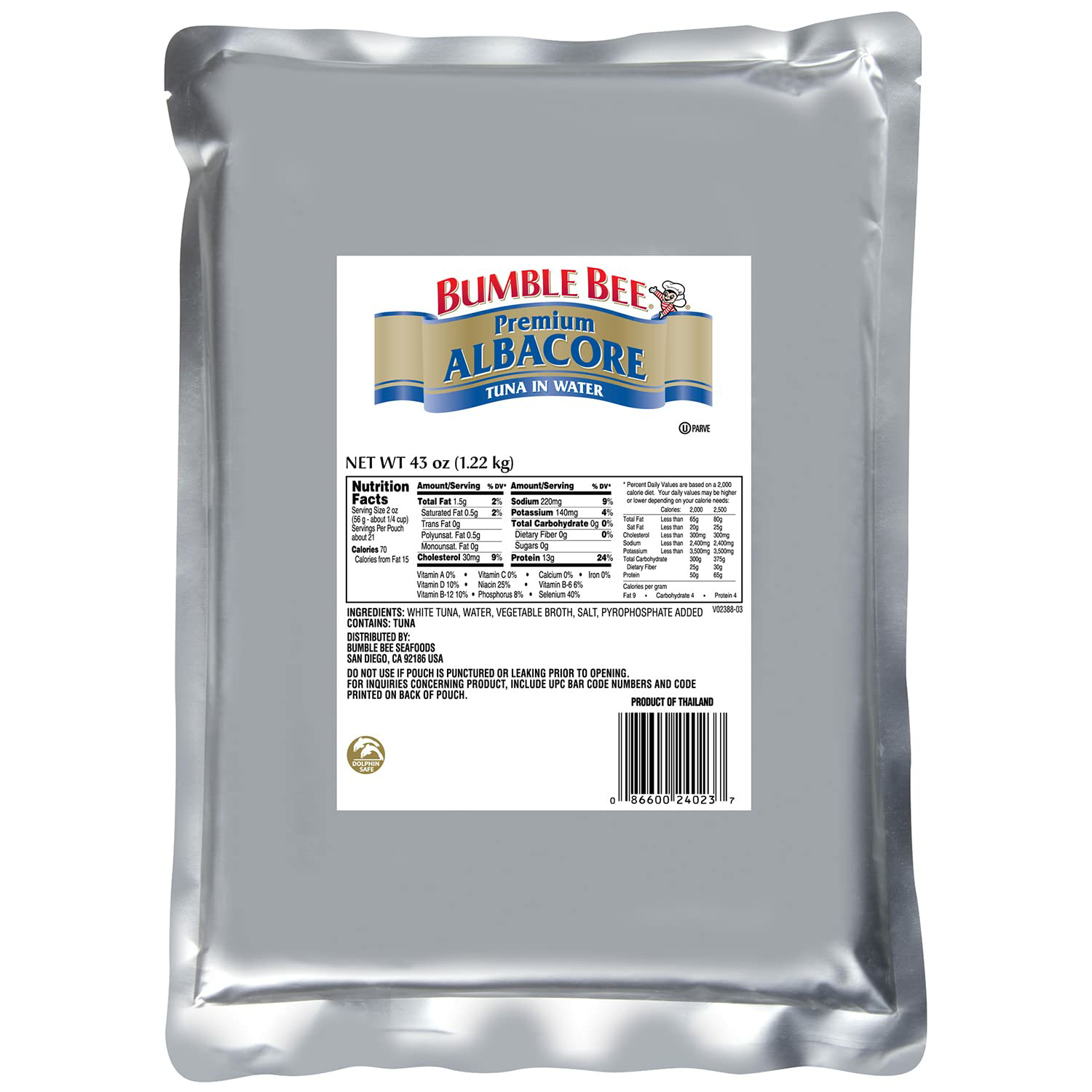 Bumble Bee Premium Albacore Tuna in Water Food Service Size Pouch, 43 ounces $11.06