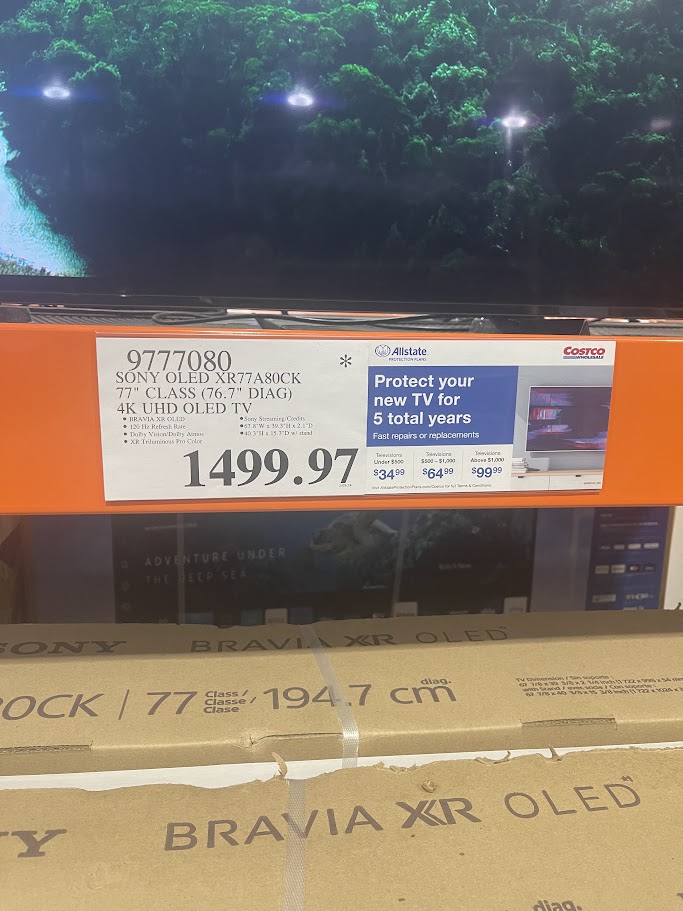 YMMV - Costco in-store 77” Sony Bravia A80CK OLED $1499.97