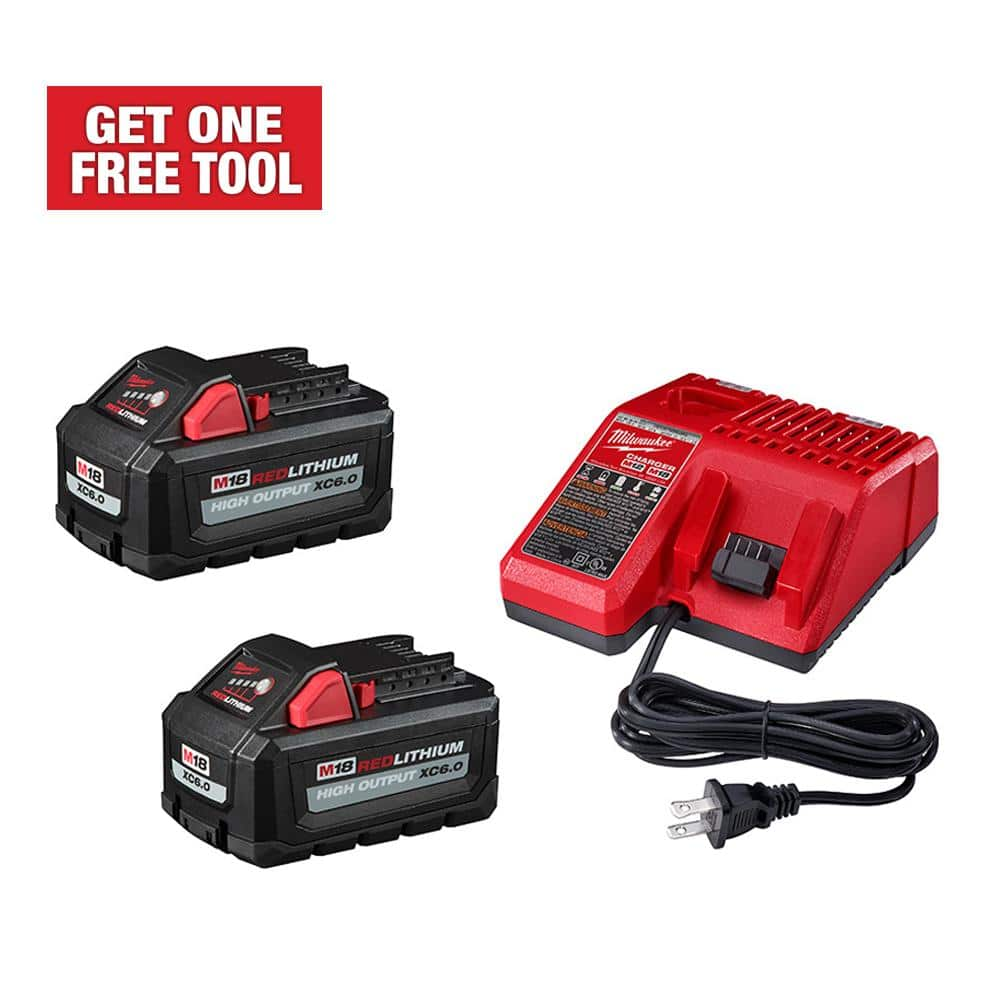 Milwaukee M18 18-Volt Lithium-Ion High Output Starter Kit with Two 6.0 Ah Battery and Charger 48-59-1862S - The Home Depot $300