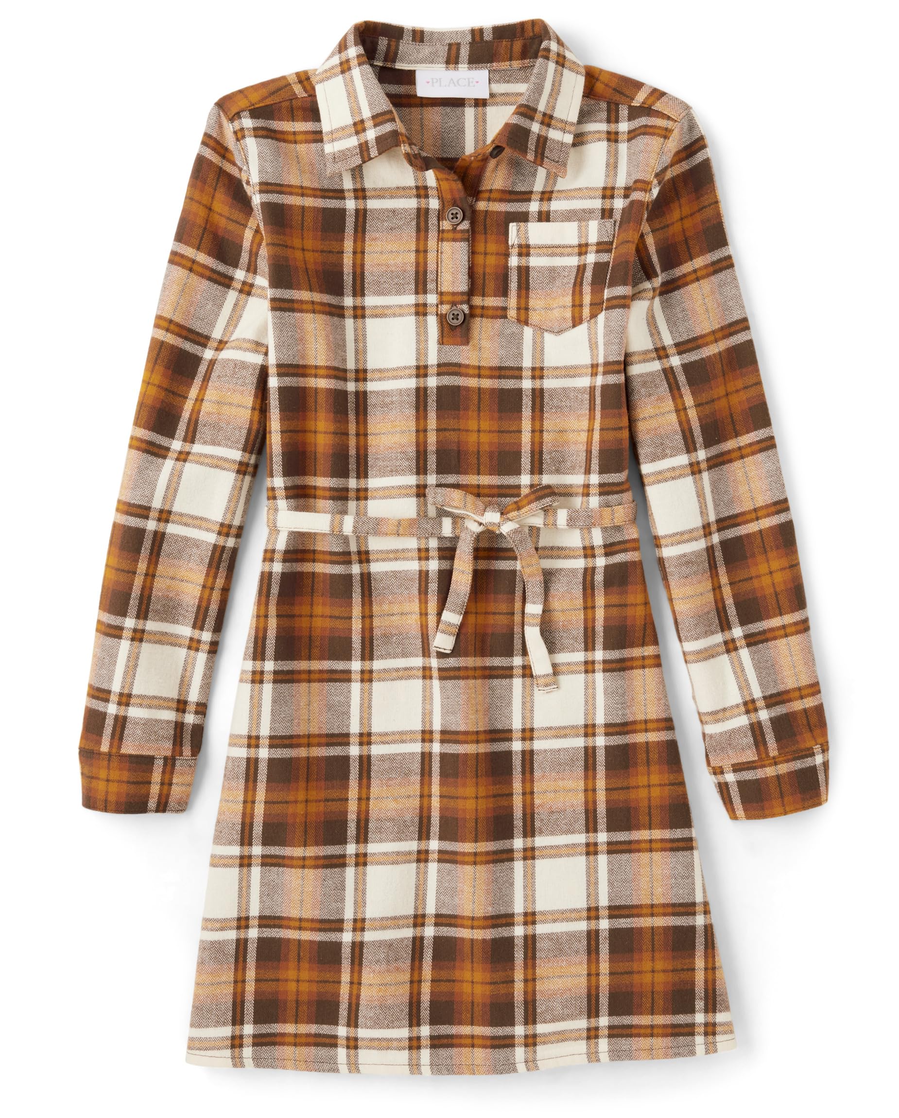 The Children's Place Girls' Long Sleeve Plaid Fall Fashion Dress, HAY Stack, Small $7.99