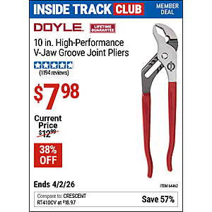DOYLE 10 in. High-Performance V-Jaw Groove Joint Pliers for $7.98 - $7.98