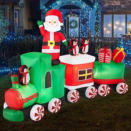 Best Choice Products 8.5 x 5ft Pre-Lit Inflatable Christmas Train & Animated Santa Claus w/ 10 LED Lights, Ground Stakes - $57.99