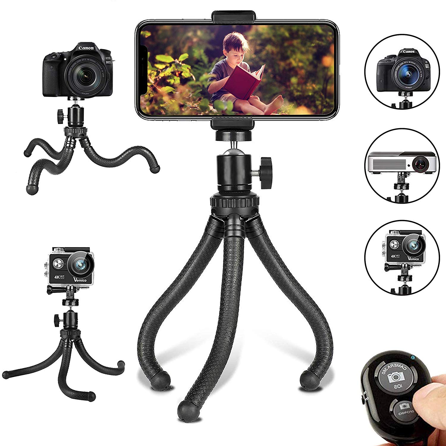 Flexible Cell Phone Tripod Adjustable with Wireless Remote and Universal Clip 360° Rotating - Amazon $7.94AC
