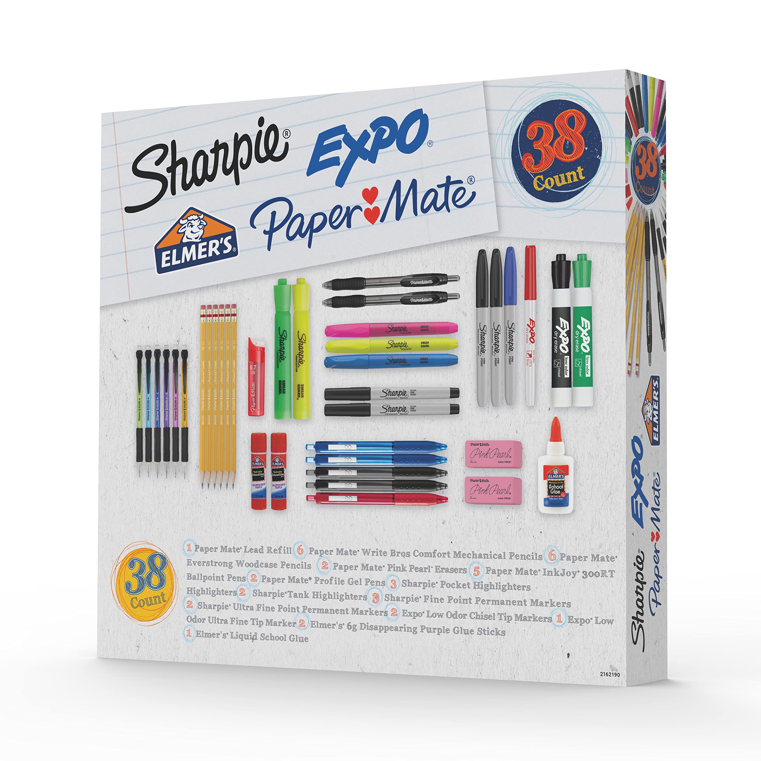 SHARPIE 38pcs School Supplies Kit, Highlighters, Mechanical Pencils, Glue Sticks, Erasers, Permanent Markers, Gel Pens, Pencils etc for $11.83