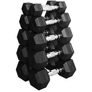 BalanceFrom Compact Rubber Hex Dumbbells Set (150-Lb Total, 5 Pairs)  + Free Shipping