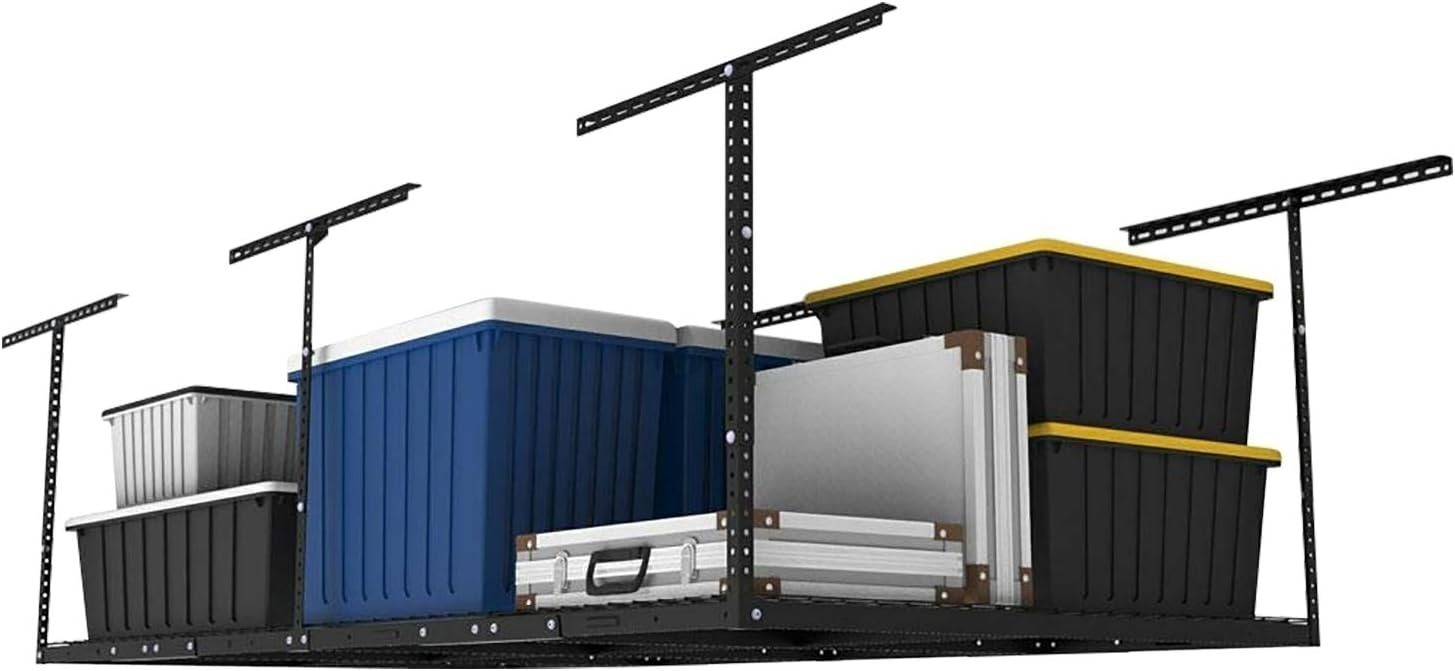 FLEXIMOUNTS 4'x8' Overhead Metal Garage Storage Rack 600lbs Weight Capacity (Black or White)  $135 + Free Shipping