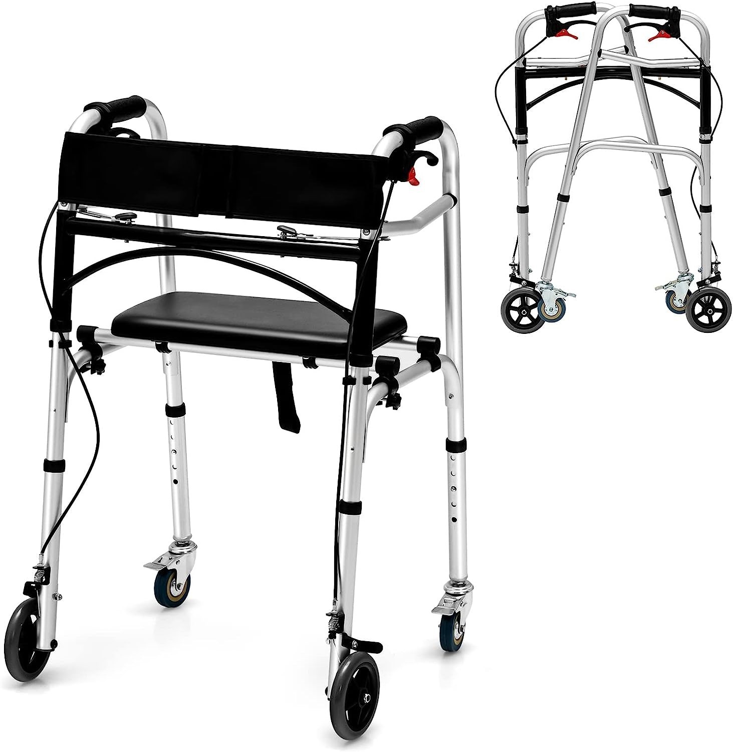 GoPlus 4 in1 Folding Walker w/ Wheels, Detachable Seat, Supports up to 350 lbs $100.79 + Free Shipping