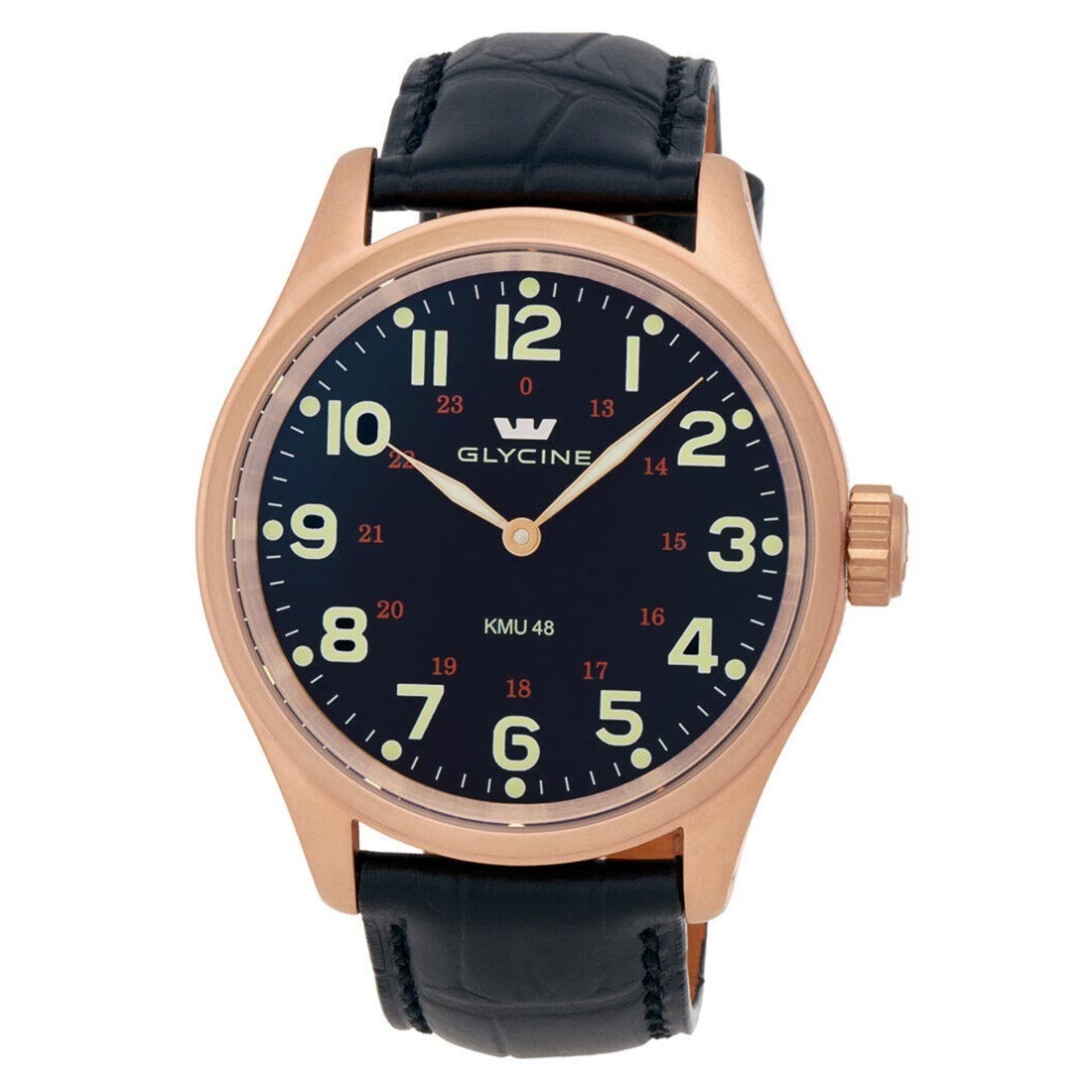 Glycine Men's KMU 48 Rose Gold Plated Manual Wind Mechanical Watch 300