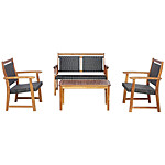 4 Piece Outdoor Acacia Wood Rattan Patio Furniture Loveseat Set w/ 2 Chairs &amp; Coffee Table $205 + Free Shipping