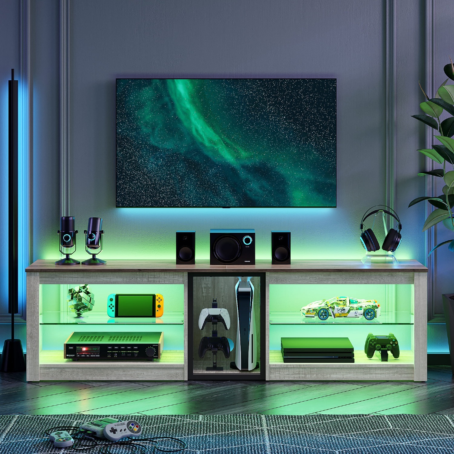 63" Bestier 5-Shelf Entertainment Center w/ LED Lights (Fits Up to 70" TVs) $116 + Free Shipping