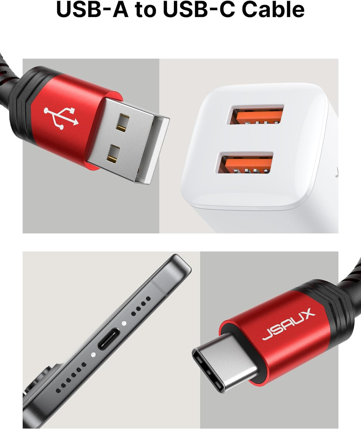 2-Pack 6.6' JSAUX USB-C to USB-A Braided Charging Cables (Red) $3.59 + FS w/ Prime or orders $35+ $3.95