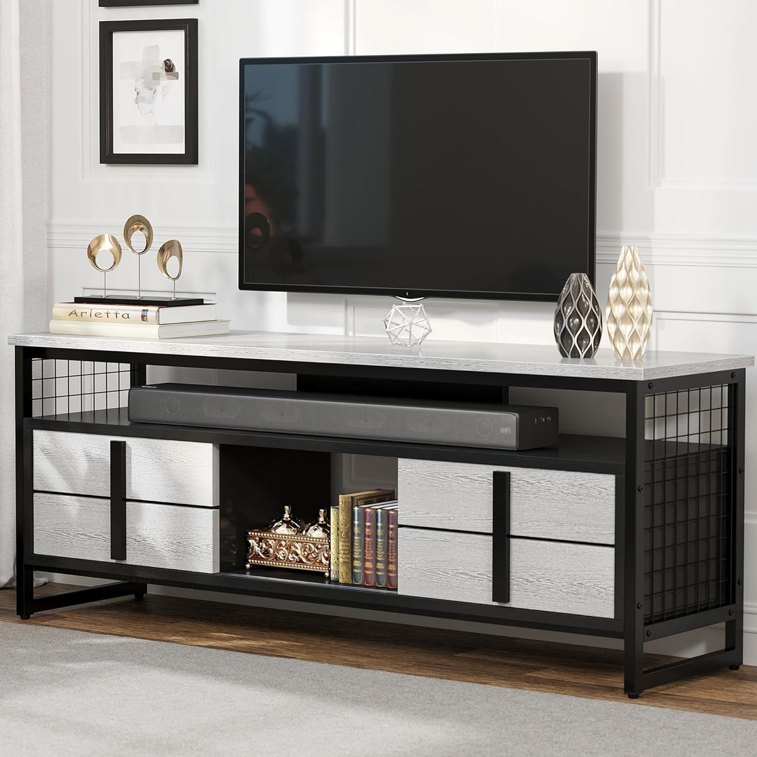 YITAHOME Wood 65" TV Entertainment Center (White) $100 + Free Shipping