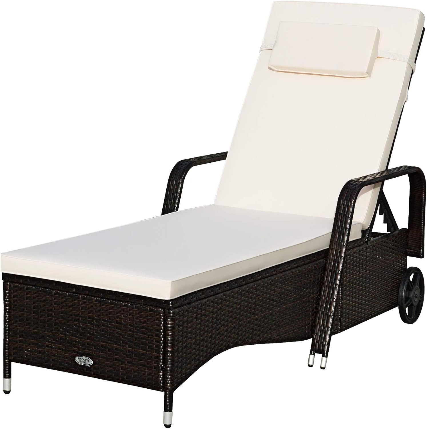 Tangkula Adjustable Outdoor Rattan Patio Lounge Chair w/ Steel Frame, Cushion, Head Pillow & Wheels $116 + Free Shipping