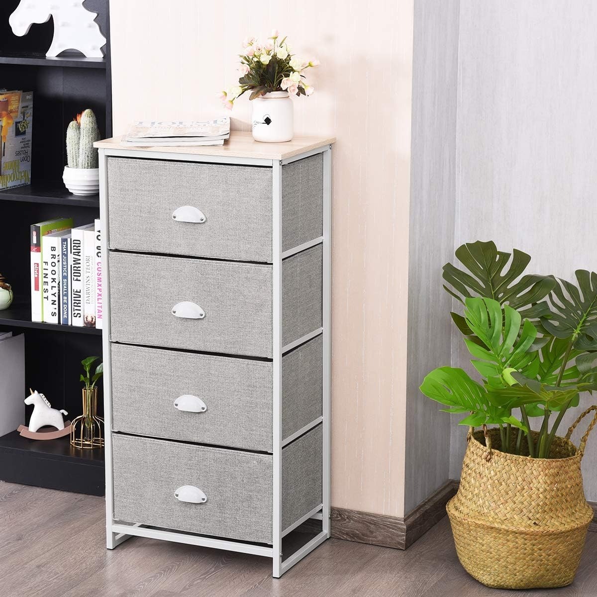 Giantex Fabric Dresser w/ 4 Drawers& Wood Top (Black) $26.40 & More + Free Shipping w/ Prime or orders $35+