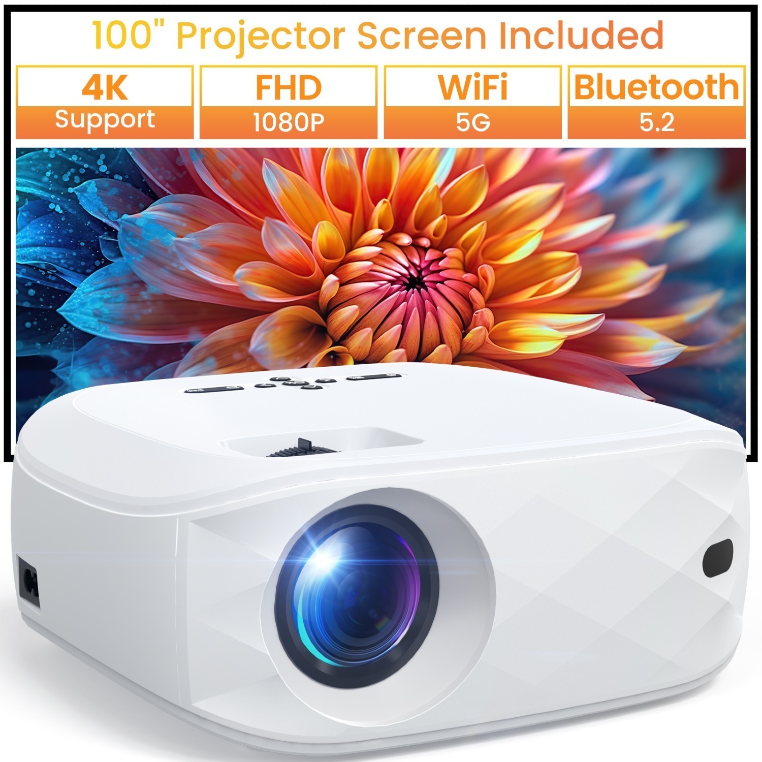 HAPPRUN F5 1080p HD Wifi/Bluetooth Projector w/ 100" Screen $77 + Free Shipping