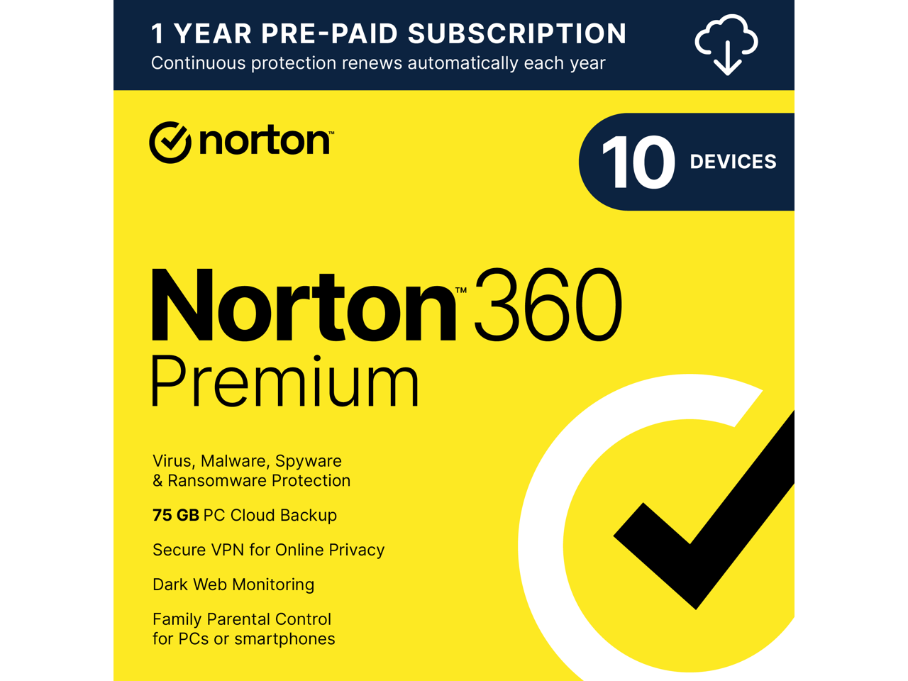 Norton 360 Premium 2024 (1 Year w/ Auto Renewal, 10 Devices) $20 (Digital Download)