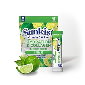 20-Count Sunkist Collagen + Hydration Limeade Electrolyte Drink Mix (Singles) .75 w/ Subscribe & Save