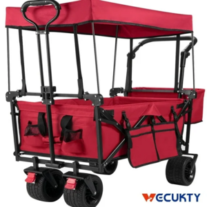 VECUKTY Collapsible Steel & Fabric Wagon Cart w/ Removable Canopy (Red)  + Free Shipping