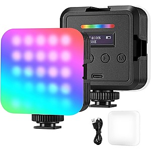 Neewer 2000mAh Rechargeable Magnetic RGB Cold Shoe Mount Camera Light .50
