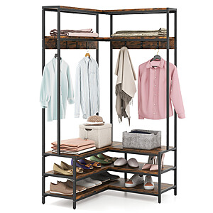 Costway Corner Hall Tree & Garment Rack w/ Open Shelves & 7 Hooks Shoe Bench $120 + Free Shipping