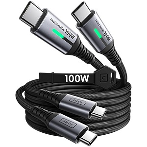 2-Pack 6.6' INIU 100W USB C to USB C Fast Charging Braided Cable .40