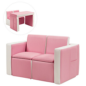 Costway Convertible Kids Play Sofa, Table & Chair Set (Pink) $97 + Free Shipping