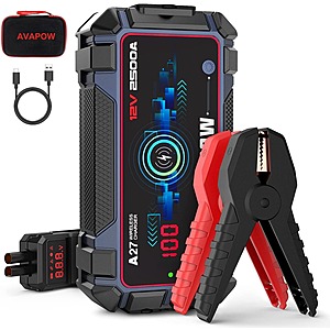 AVAPOW 2500A Peak Car Battery Jump Starter w/ Built-in Wireless Charging Station $25 + Free Shipping