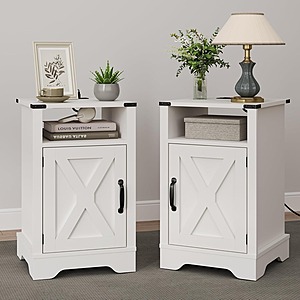 RoyalCraft Farmhouse Nightstand Charging Station Set of 2 $102 + Free Shipping