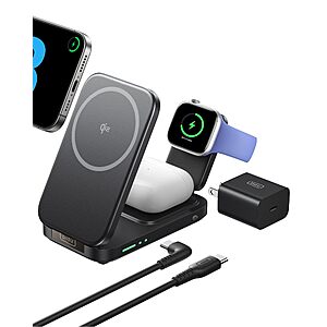 INIU 3-in-1 Qi2 MagSafe Foldable Wireless Charging Station (Black) $16.40 