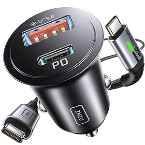 INIU Up to 60W USB 12V Socket Car Charger w/ 3.3' 100W USB Type C Cable $6.90 