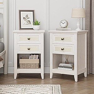 RoyalCraft Rattan Nightstand with Drawer Set of 2 (White) $100.79 + FS