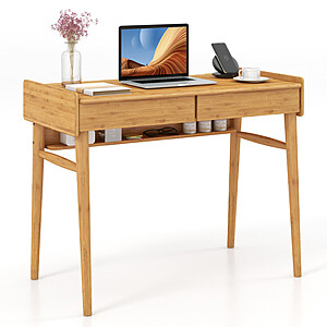 Costway Bamboo Writing Desk with 2 Storage Drawers and Open Shelf $140 + Free Shipping