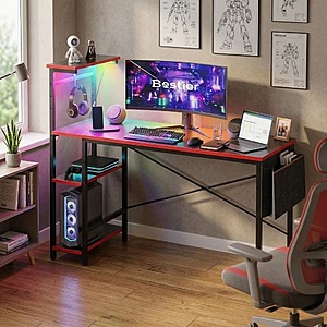 Bestier 52" Gaming Desk w/ LED Lights & Reversible Storage Shelves $50 + FS