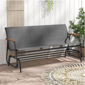 Costway Patio Glider Bench for 3 w/ Curved Teak Armrests (Gray) $97.90 + Free S&H