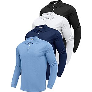 4-Pk PINSPARK Men's Long Sleeve Polo Shirts $18.65 + Free S&H