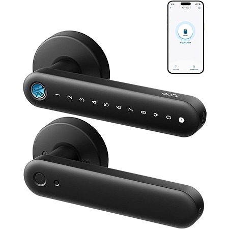 eufy Security Smart Lock FamiLock C32, Fingerprint Keyless Door Lock with Handle,Interior Doors, Built-in Wi-Fi (2.4 GHz Only), App Control, Auto Lock, 4 AA Batteries, Alexa/Google,Rekey Not Supported