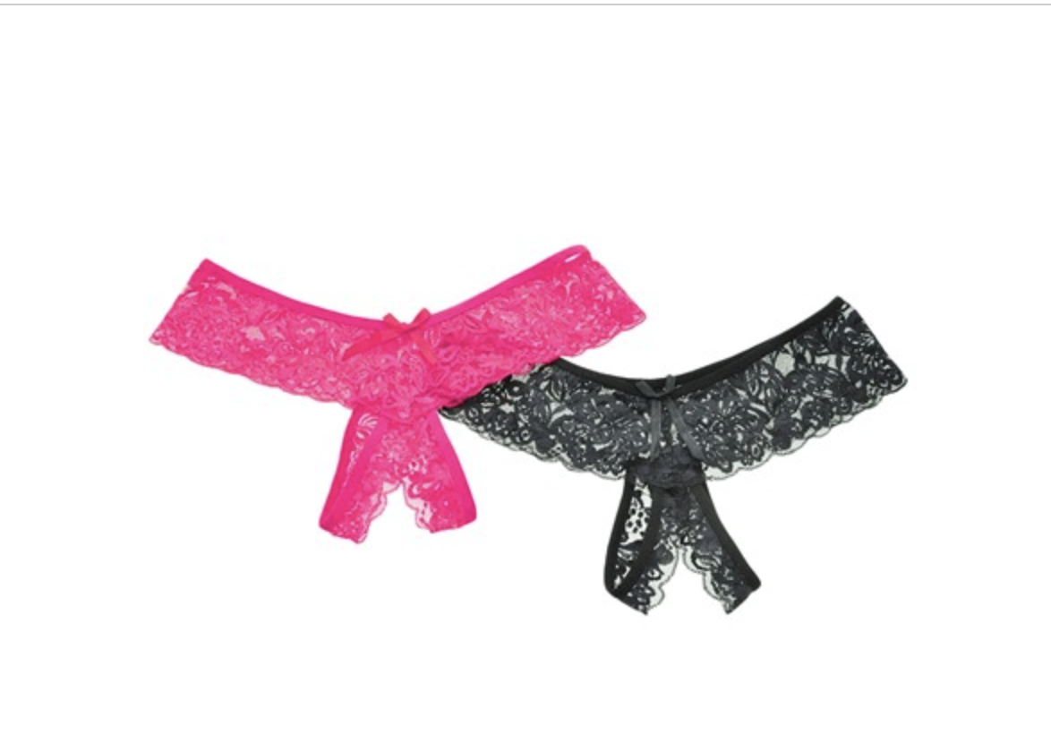 Angelina Open-Crotch Lace Thongs (2-Pack) 75% off for $8.99 (Free shipping for Amazon Prime Members)