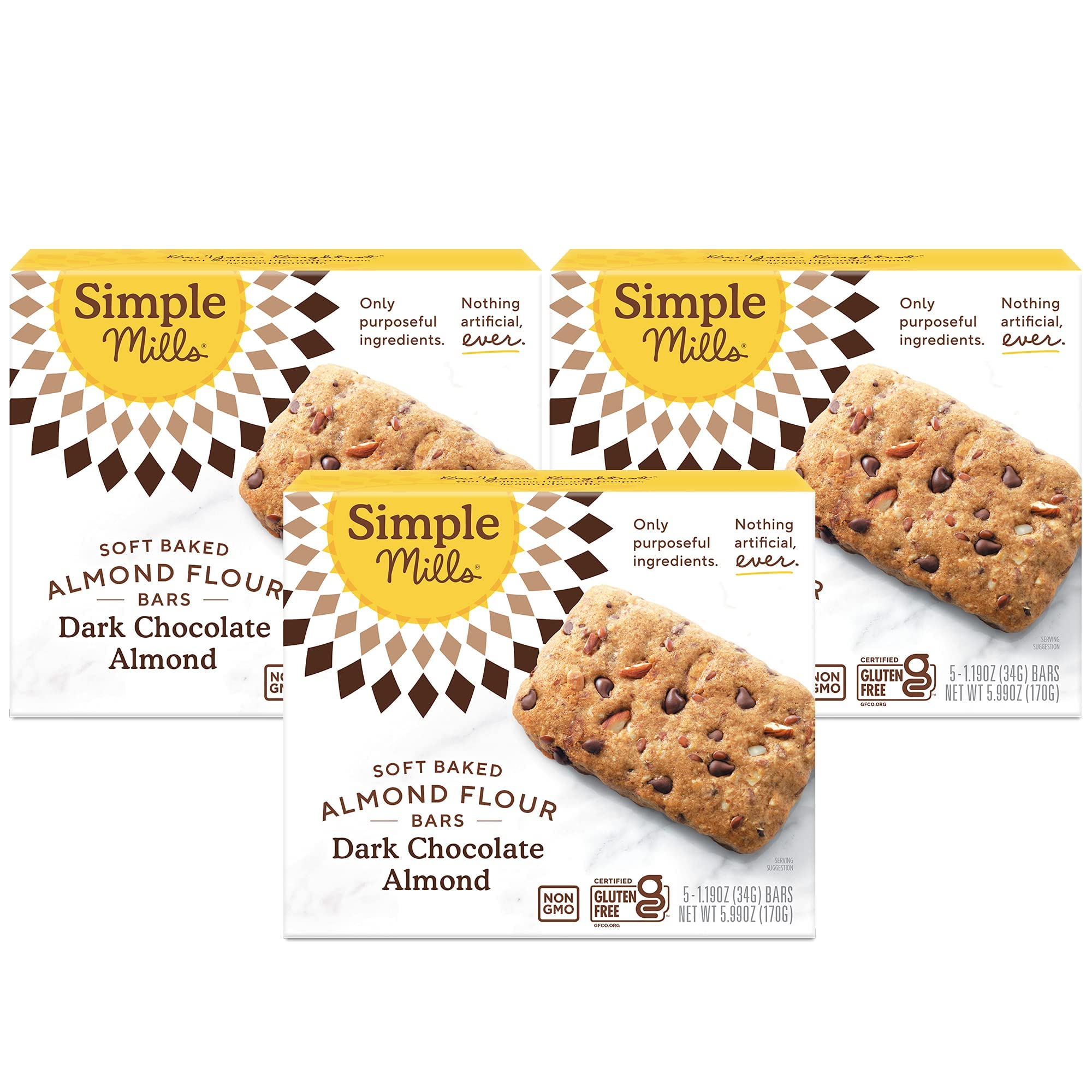 Simple Mills Almond Flour Snack Bars, Dark Chocolate Almond - Gluten Free, Made with Organic Coconut Oil, Breakfast Bars, Healthy Snacks, Paleo Friendly, 6 Ounce (Pack of 3) - $7
