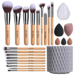 BS-MALL Makeup Brushes Bamboo Premium Synthetic Foundation Powder Concealers Eye Shadows 18 Pcs Brush Set with 5 sponge &amp;amp; Holder Sponge Case - $14