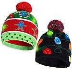2 Pack Christmas LED Light-up Knitted Beanie Hat Colorful with 3 Flashing Modes for Holiday Xmas Christmas Party Supplies(One Size Fits More) - $12 $11.97