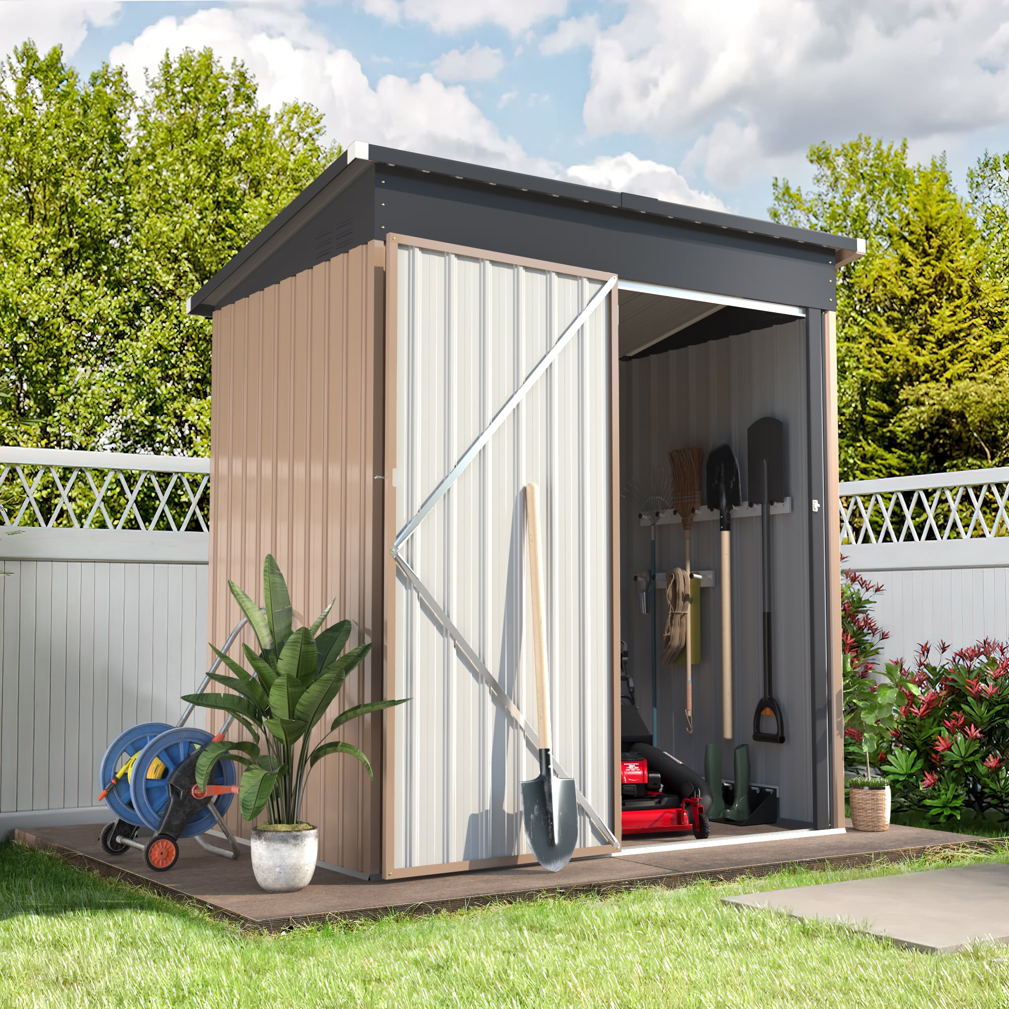 YODOLLA 5 x 3 ft. Outdoor Metal Steel Storage Shed with Sliding Roof & Lockable Door for Backyard, Garden $99 + $30 shipping