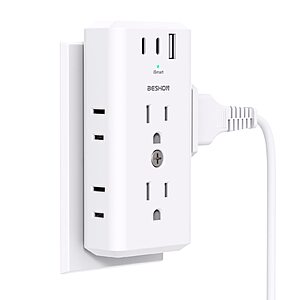 Outlet Extender Multi Plug Outlet, USB Wall Charger, 3-Sided Power Strip with 6 AC Outlet Splitter and 3 USB Ports (2 USB C) - $  7 $  6.99