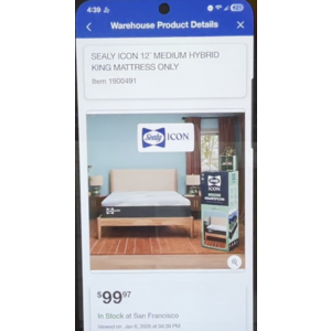 YMMV Sealy Icon 12" Medium Hybrid Mattress (King) - $99 @ Costco B&M