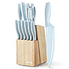 Carote 15-Piece Premium Kitchen Knife Set, Blue Ceramic-Coated Blades with Stylish Wooden Block $26.99